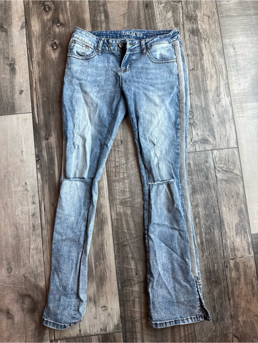 Grace Light Denim Flare Jeans with Subtle Distress
